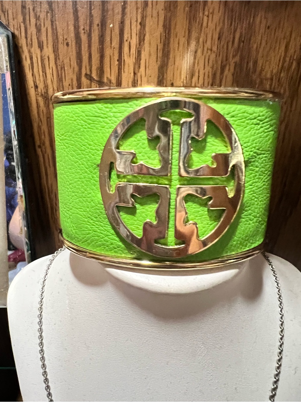 Green Cuff Bracelet with Gold Logo Accent - Picture 2 of 7